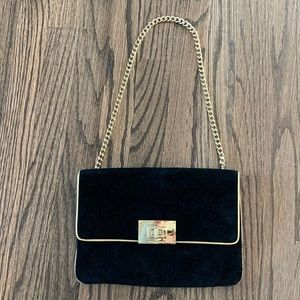 Michael Kors Black & Gold Suede Shoulder Bag